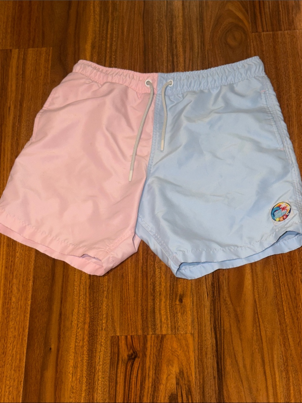 Men's Two-Tone Pink & Light Blue Swim Trunks